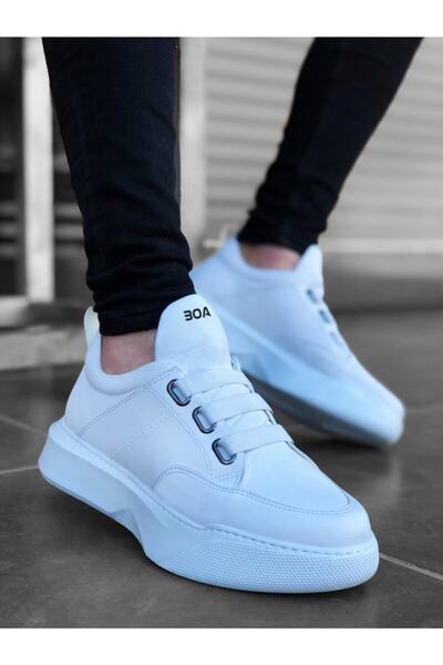 BOA BA0160 Pantofi sport albi cu talpă înaltă pentru bărbați, cu bandă