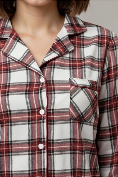 DOFİ Kadın Ekose Desen Düğmeli Pijama Takımı - Çok Renkli