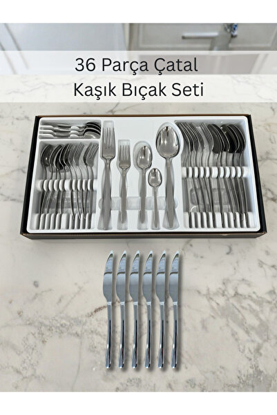 AiroBazar 36 Parça Paslanmaz Çelik Çatal Kaşık Bıçak Seti – 6 Kişilik Yemek T...