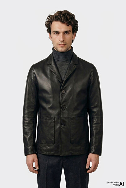 Elle Shoes Siyah Deri Erkek Ceket