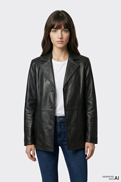 Elle Shoes Siyah Deri Kadın Ceket