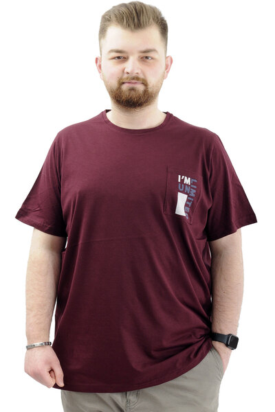 ModeXL تي شيرت قطني كبير الحجم للرجال - رقبة دائرية، مطبوع، LIMITED U24052 بلوم