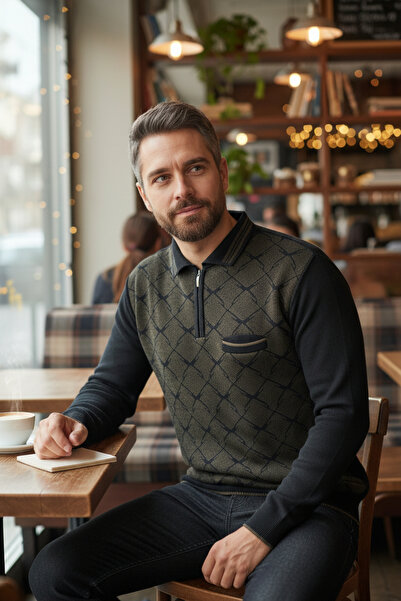 Kamalı Pulover pentru bărbați, negru, anti-pilling, cu potrivire standard, cu...