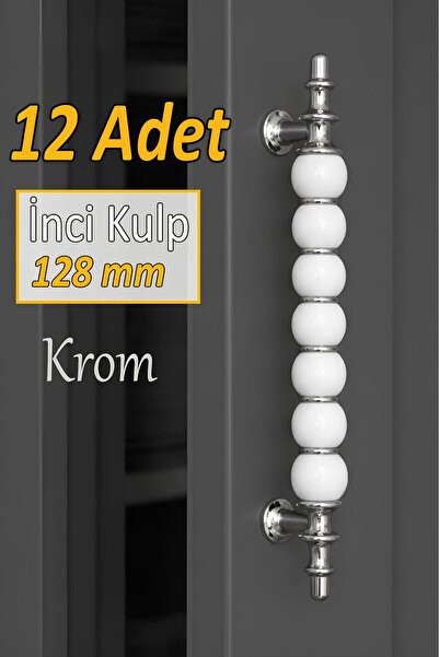 GLASWEN 12 Adet İnci Kulp 128 mm Krom Mutfak Kulpu Çekmece Dolap Kapak Kulbu ...