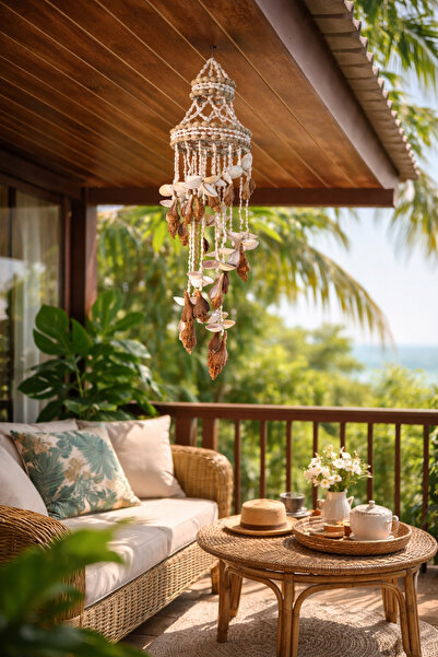 Larenya Deniz Kabuklu Rüzgar Çanı & Balkon Bahçe Tavan Süsü & Doğal Deniz Kabuğu