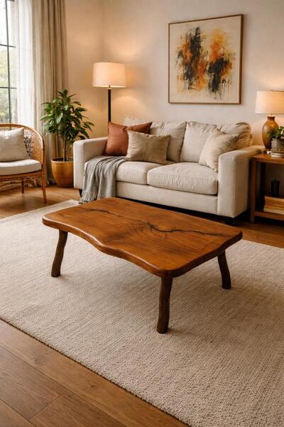 menalART Ağaç Tasarım Doğal Ağaç Ceviz Serisi Orta Sehpa El Yapımı Ahşap