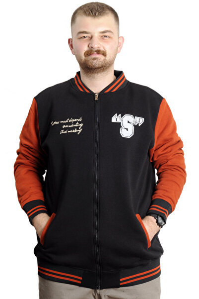 ModeXL Mode XL Large Size Men's College Coat Printed Jacket 23631 Black