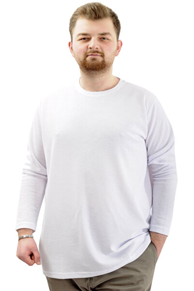 ModeXL سويت شيرت رجالي - رقبة دائرية، كم طويل، وافل 23460 أبيض، مقاس كبير