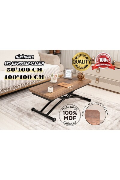 SEHPAM AKILLI Akıllı Sehpa Mini Juppo Üst Tabla Mdf Barok Koyu Ceviz Oval Köş...