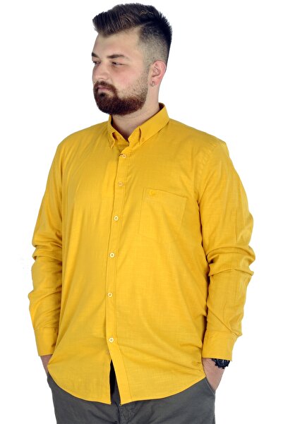 ModeXL Mode XL Large Size Men's Linen Pocket Shirt 20386 Mustard