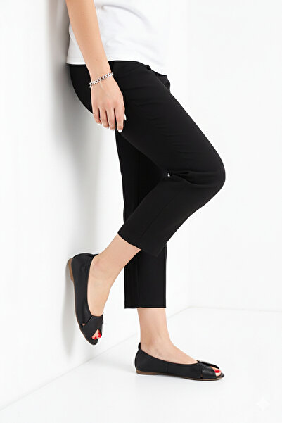 Deripabuc حذاء باليرينا جلد طبيعي أسود للنساء Dp58-6069