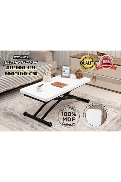 SEHPAM AKILLI Akıllı Sehpa Mini Juppo Üst Tabla Mdf Beyaz Oval Köşe Alt Ayak ...