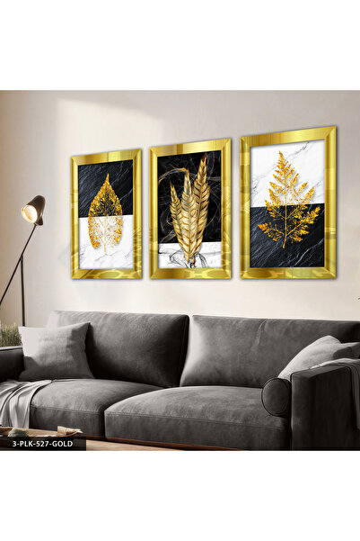 Evinemoda Leaf Feather Gold 3 piese de masă cu oglindă din plexiglas