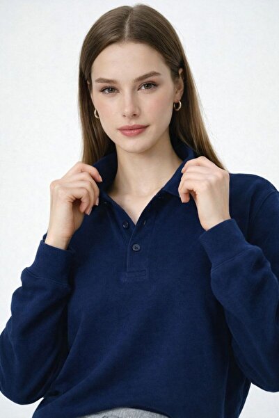 HAKKE Uzun Kollu Düğme Detaylı Pamuklu Polo Yaka Okul SWEAT