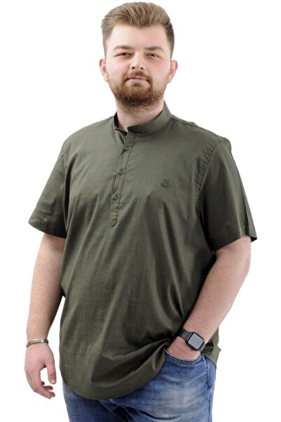 ModeXL Mode XL Ανδρικό κοντομάνικο γιακά  "Judge " σε μεγάλο μέγεθος 20387 Χακί