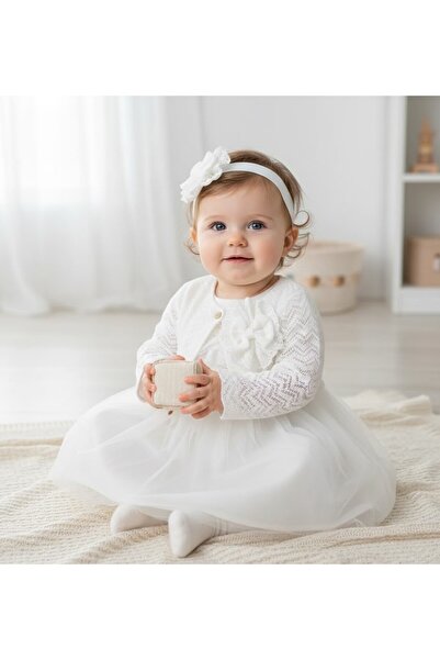 MİNİBORN Kız Bebek Tüllü Çiçek Detaylı bolerolu elbise