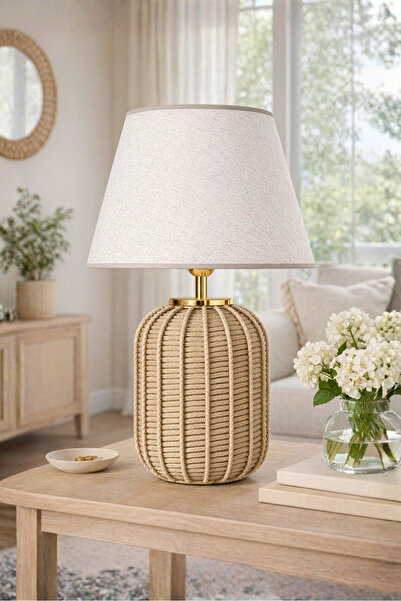 Bahar Aydınlatma Solace Gold Detaylı Hasır Gövde Bej Başlık Rattan Dekoratif ...