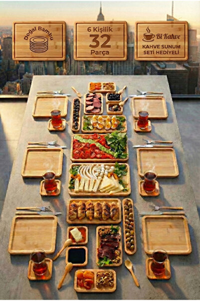 EMBazaar Bambu 32 Parça 6 Kişilik Amazon Serisi/Kahvaltı Seti/Kahvaltı Takımı...