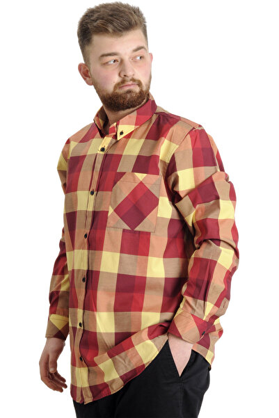 ModeXL Mode XL Large Size Men's Shirt Plaid Long Sleeve 23300 Yellow
