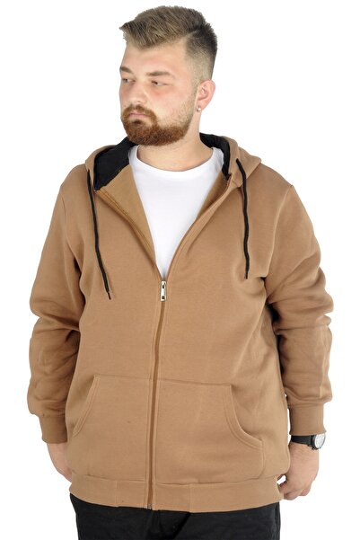 ModeXL Mode XL Erkek Sweatshirt Kapşonlu Zippered Basic 20543 Sütlükahve