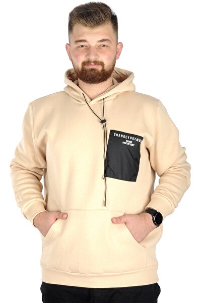 ModeXL Mode XL Erkek Sweat Kapşon Kanguru 22540 Bej