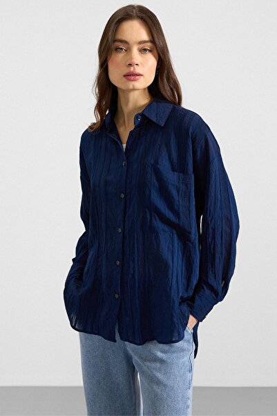 Olcay Self-Patterned Casual Shirt Dark Blue 9408