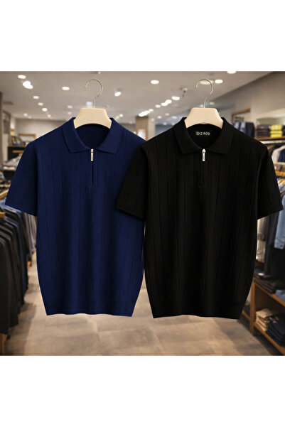 MerStore Set avantajos de 2 tricouri din tricotaj poloyaka pentru bărbați, di...