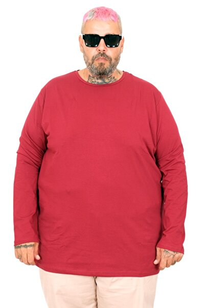 ModeXL Mode XL Büyük Beden Erkek Tshirt Likralı Bisiklet Yaka 20102 Bordo