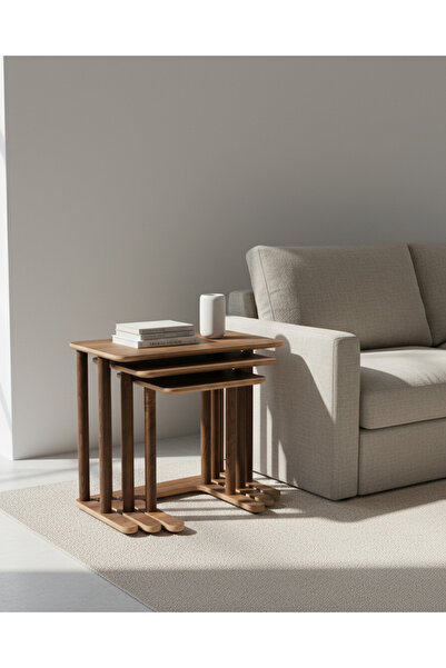 CMDWOOD Modenza CEVİZ Zigon Sehpa – Modern 3’lü Sehpa Seti Minimalist Tasarım...