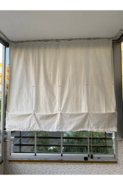 Görgülü Shop Çıtçıtlı Yüksekliği Ayarlanabilen Katlanabilir Krem Balkon Perdesi