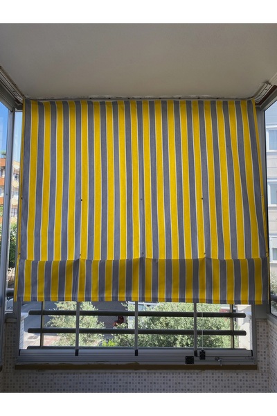 Görgülü Shop Çıtçıtlı Yüksekliği Ayarlanabilen Katlanabilir Sarı Gri Balkon P...