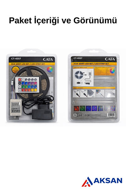 Cata RGB Şerit Led 5 Metre Set - Kumandalı Tak Çalıştır (Adaptörlü Hazır Paket)