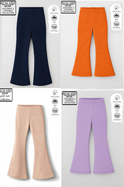 Belya Kids Wear 4 Lü Pamuğa Pamuk Tam Kalıp Kız Çocuk İspanyol Tayt