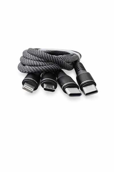 çuhacı 3lü Kablo Type-c Micro Usb Lightning Uçlu 3in1 Çoklu Şarj Kablosu Hızl...