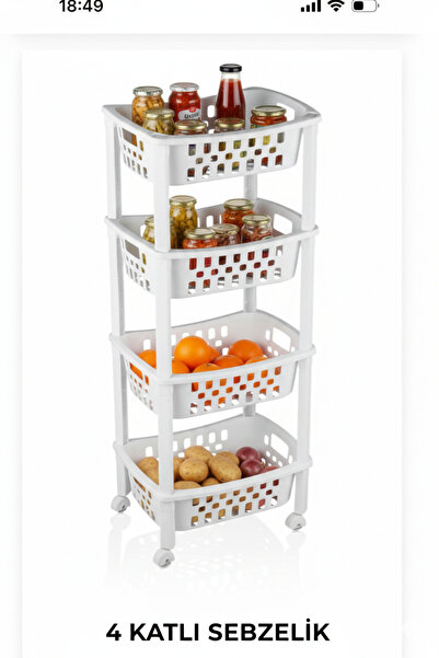 LeesHome 4 Katlı Beyaz Tekerlekli Kare Plastik Sebzelik