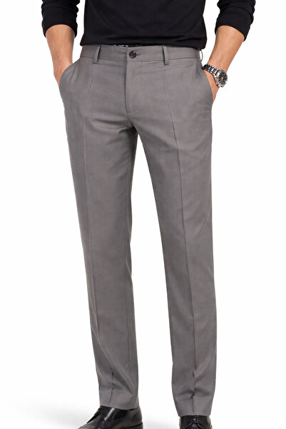 Varetta Erkek Gri Keten Pantolon Armürlü Klasik Kesim Mevsimlik Cepli