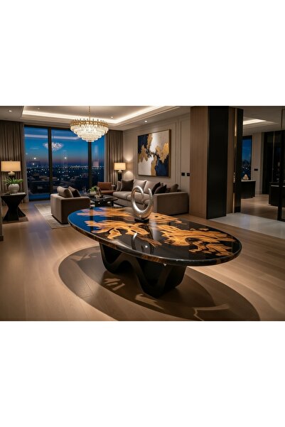 Nadisse Doğal Zeytin Ağacı Epoksi Elips Masa | El Yapımı Tasarım