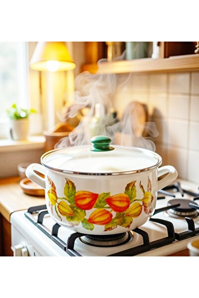 EBRULİEMAYE وعاء مينا ذهبي بالفراولة 6 لتر 26 سم وعاء حساء الزبادي والحليب