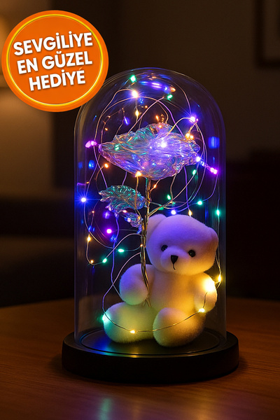 ALSHOP 14 Şubat Sevgililer Günü Özel Gün Anneye Hediye Ayıcık Ledli Fanus Son...