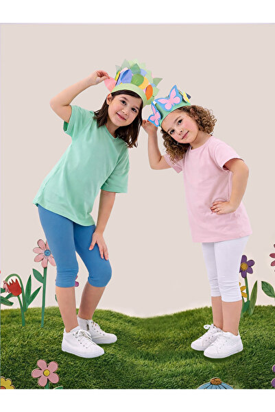 MSHB&G Girls' Leggings 2-Pack Cotton Cream and Blue Leggings Summer