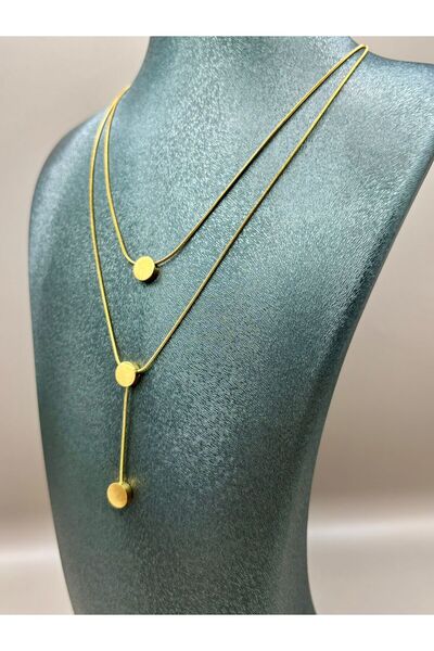 aurora dükkan قلادة على شكل حرف Y مزدوجة من الترتر الذهبي الفولاذي