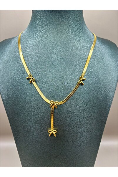 aurora dükkan Steel Gold Bow Y Necklace