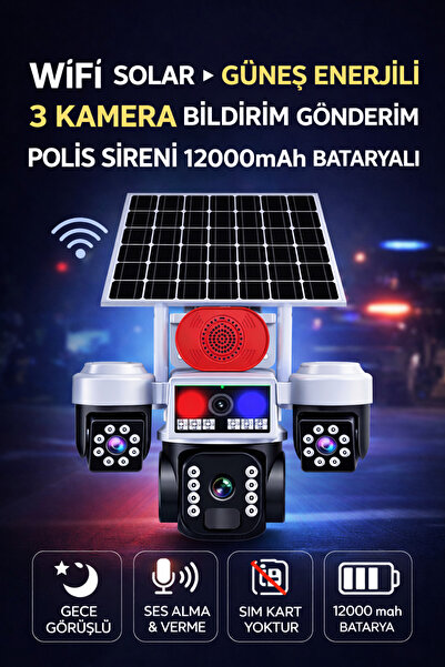 TRCharger 3 Kameralı Güneş Enerjili Wi-Fi Güvenlik Kamerası 15MP, 20m Hareket Algılama, Gece Görüş