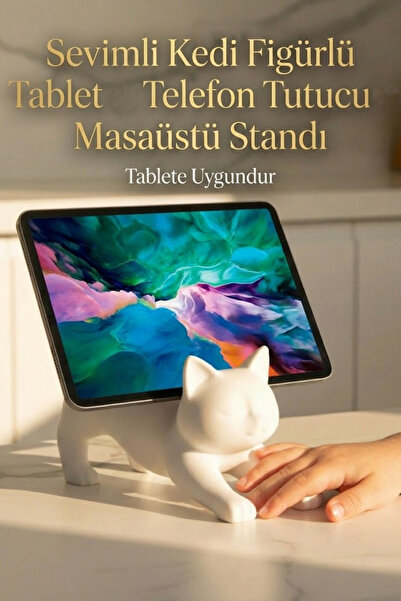 Oxyteez Telefon Standı Masaüstü Plastik Tutucu Kedi Figürlü Dekoratif