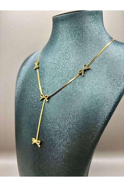 aurora dükkan Steel Gold Bow Italian Y Necklace