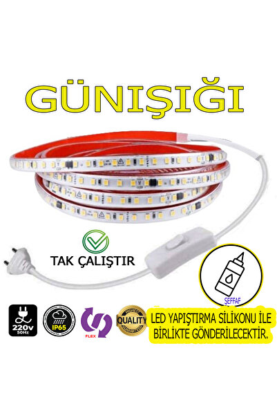 ELEKTROLED 220V Şerit LED YÜKSEK IŞIK FİŞLİ VE ANAHTARLI GÜNIŞIĞI 2 METRE ((A...