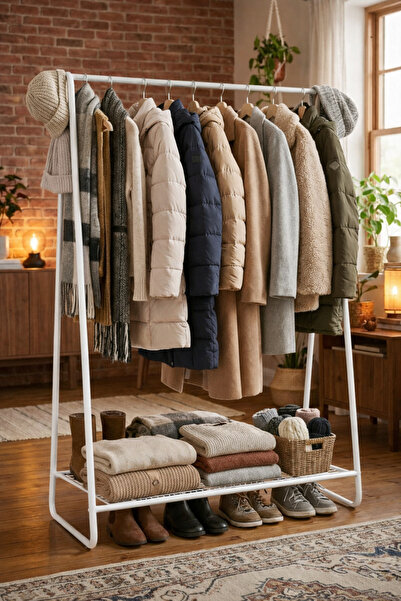 ARVİONHOME Metal Elbise Askılığı ve Dayanıklı Taşınabilir Raflı Giysi Standı-...