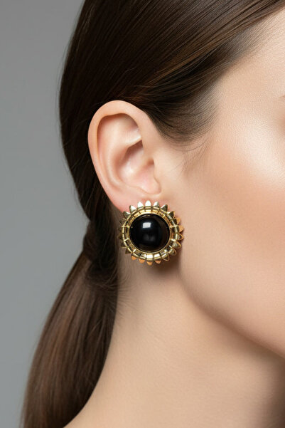 BHR AKSESUAR أقراط شمسية ذهبية سوداء (4 سم)