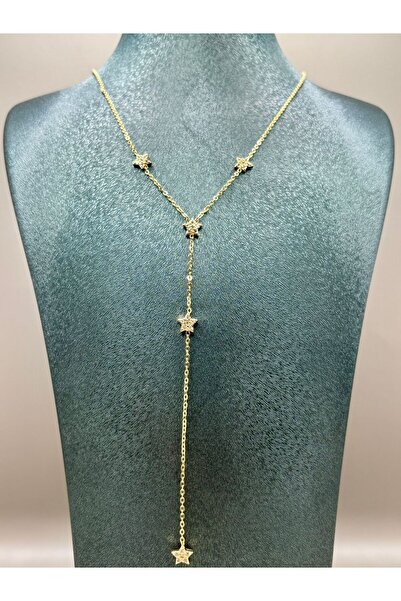 aurora dükkan Çelik Gold Taşlı Yıldız Y Kolye