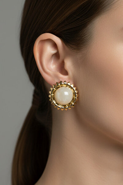 BHR AKSESUAR أقراط ذهبية كريمية (4 سم)